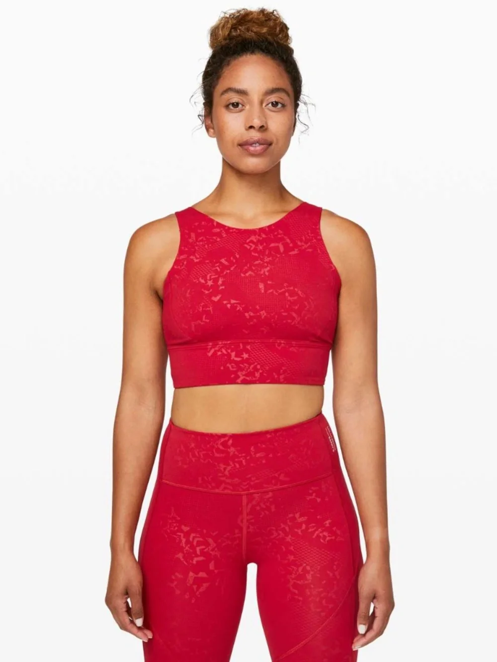 Lululemon Stronger as One Long Line Bra in Barrys Bootcamp Emboss Dark Red